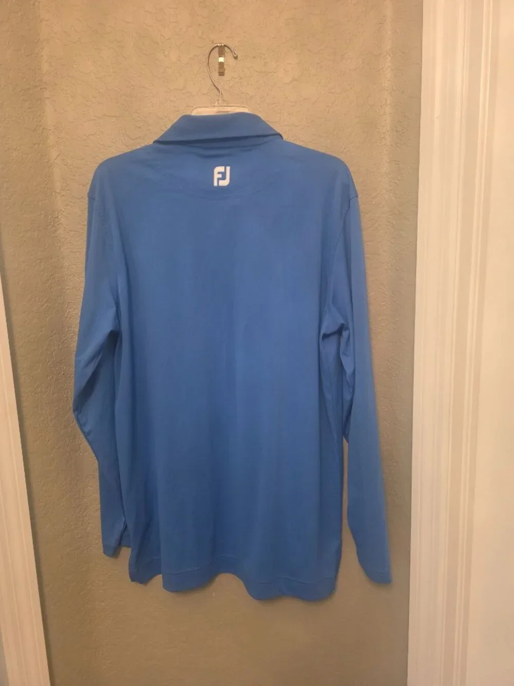 Footjoy Men's Blue White Piped Long Sleeve Performance Golf Shirt L EUC